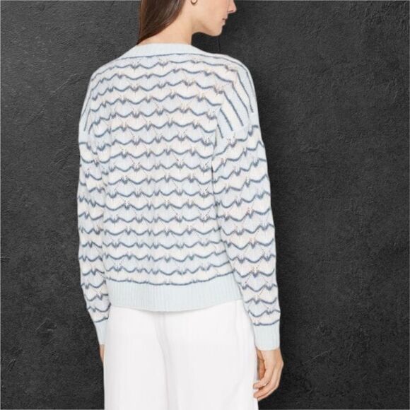 CLUB MONACO Women’s Pointelle Boatneck Sweater in the Size XL in Blue Multi - Picture 7 of 11